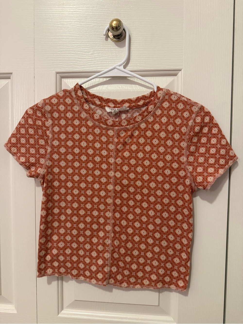 Pink Rose Rust and Cream Geo Print Short Sleeve Tee